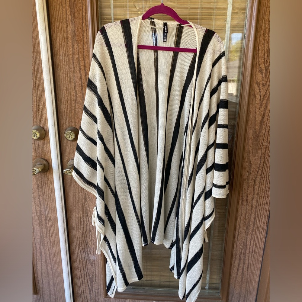 Torrid cream and black stripe ruana/bathing suit cover up.